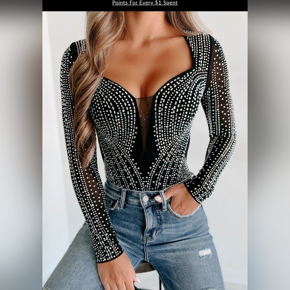 Long Sleeve Rhinestone Bodysuit